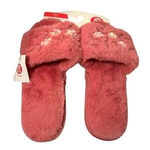 Babe Women's Pink Floral Embroidered Slippers Size 7/8 Plush Interior